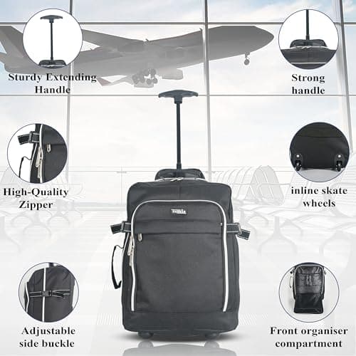 ZAHRAB 40x30x20cm for Ryanair Wizz Air, Underseat Bag Lightweight Hand Luggage Cabin Bag Trolley with Wheels Flight Bags Suit Case (Black) — view 3