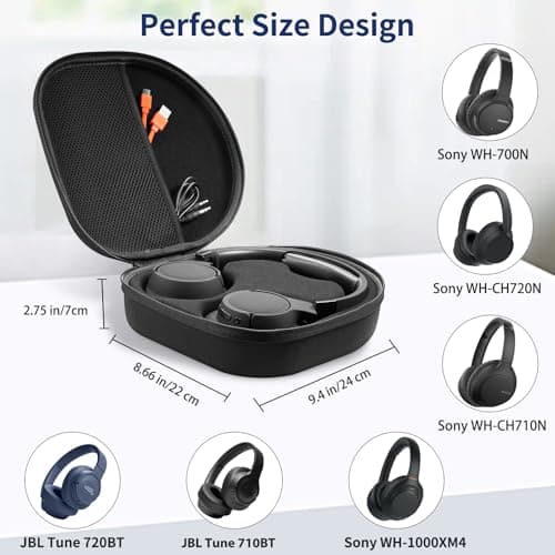 Case for Sony WH-CH720N WH-1000XM4 WH-CH700N and JBL 720BT 710BT Wireless Noise Cancelling Headphones, Travel Case Carrying Cover Bag with Removable Inner Support (Black) — view 2