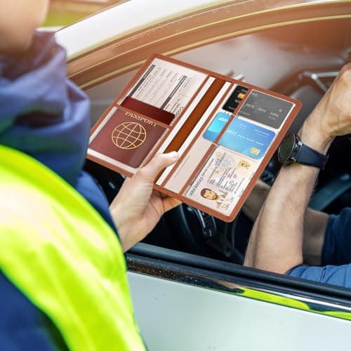 Car Registration and Insurance Holder,PU Leather Glove Box Organizer,Car Document Holder Organiser for Women Men,Registration Insurance Wallet,Driving Licence Holders for Travel Document (Brown) — view 6