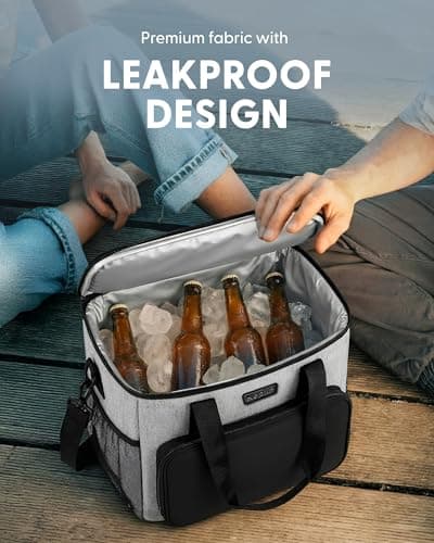 KEPLIN Insulated Cooler Bag 16L Waterproof & Leak Resistant with Shoulder Strap, Side & Front Pockets Portable Lunch Box for Picnic, Camping, Beach, Travel & BBQ, Outdoor Use, (30 x 23 x 23 cm), Grey — view 3