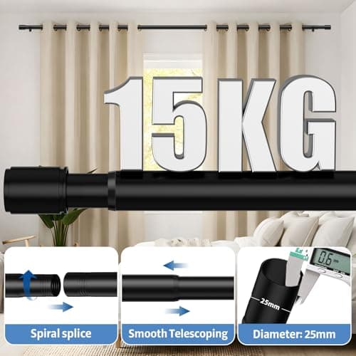 PeSenp Curtain Poles 77-240cm, 25mm Diameter Black Extendable Curtain Pole — view 3