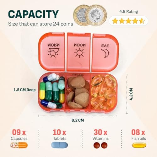Weekly Pill Box Organiser - Easy to Open 7 Day 3 Times Travel Tablet Box - 7 Inner Pill Cases with Snap Shut Lids - Premium Quality Tablet Organiser for Vitamins & Supplements (Black) — view 2