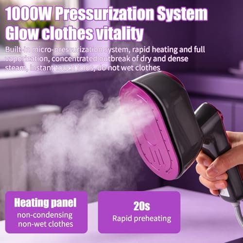 Portable Travel Garment Steamer, 180° Rotatable Handle & Large Ceramic Heating Plate, Handheld Clothes Steam Iron for Home & Worldwide Trips — view 3