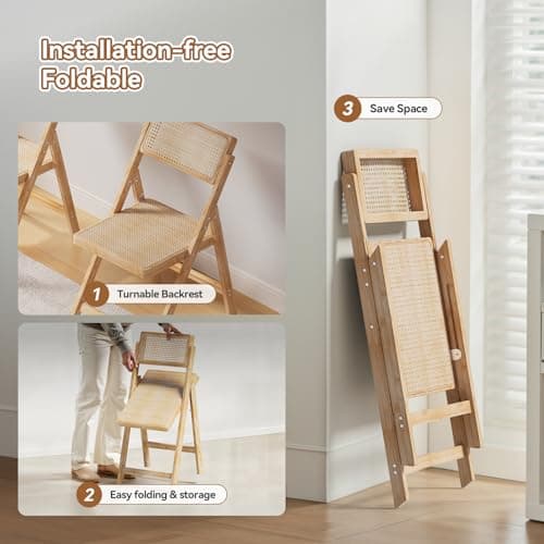 Warmiehomy Rattan Folding Dining Chairs Set of 2, No Assembly Required — view 6