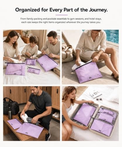 BBCREAT Packing Cubes for Travel, 4 Set Ultralight Travel Organizer Bags, Lightweight Nylon Zipper Pouches for Carry-On Suitcase, Clothes, Underwear, Toiletries and Small Essentials, Lavender Purple — view 6