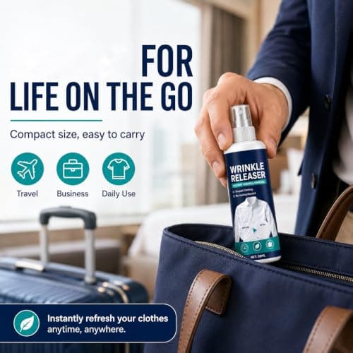 Crease Release Spray,Instant Wrinkle Releaser Spray,Fabric Refresher & Wrinkle Release Spray,No Iron Fabric Smoothing Agent,Reduces Creases on Shirts, Bedding and Curtains,Travel Friendly, 50ml — view 5