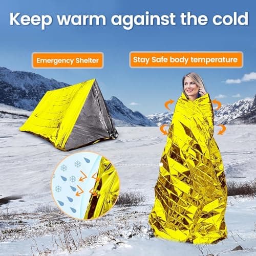MIXIAO Emergency Foil Blanket (Pack of 15), Survival Thermal Blankets Perfect for Outdoors, Hiking, Survival, Marathons or First Aid (Gold Pack of 15) — view 3