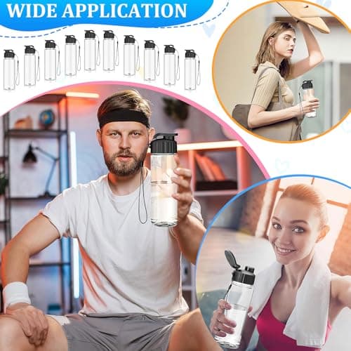 PQHIQ 20 Pack 500 ml Black Sports Water Bottles with Flip Tops and Straps — view 4