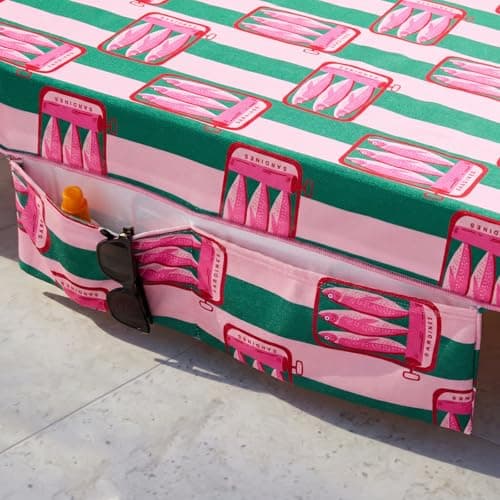 OHS Beach Towels for Adults Sun Lounger, Soft Quick-Dry Absorbent Sardine Stripe Sunbed Towels with Pockets Large Microfibre Beach Towel Summer Holiday Essentials, 75 x 215cm - Pink/Green — view 2