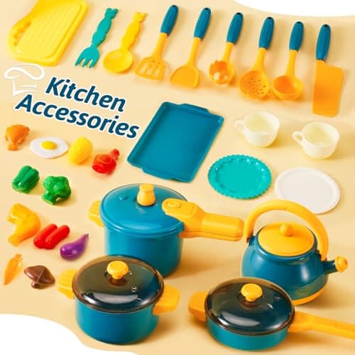 LINFUN KIDS Mud Kitchen Accessories Toy Pots and Pans Play Food Cooking Set — view 3
