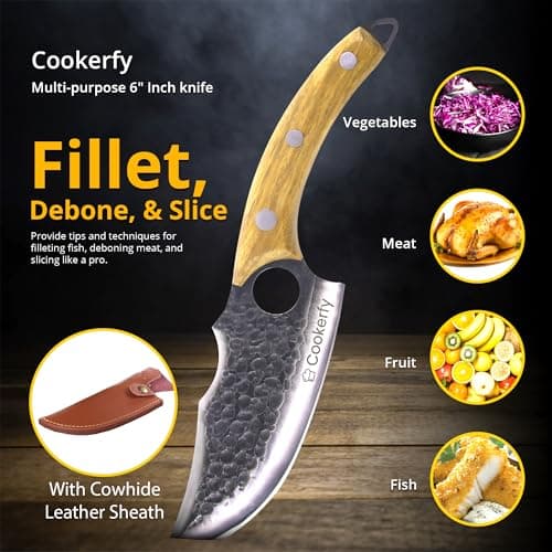 Cookerfy 6" Japanese Knife Set Style 6" Butcher Knife - Razor Sharp Chef Knives with Ergonomic Grip & Genuine Cowhide Leather Sheath - Carbon 5cr15 Steel Blade with Rosewood Handle - Kitchen Knives — view 3
