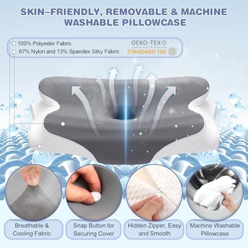 Roxanex 60D Cervical Memory Foam Pillow with Dual-Zone Support for Neck and Shoulder Pain with Removable Cooling Cover, Orthopedic Pillow for Side Back Stomach Sleepers — view 5