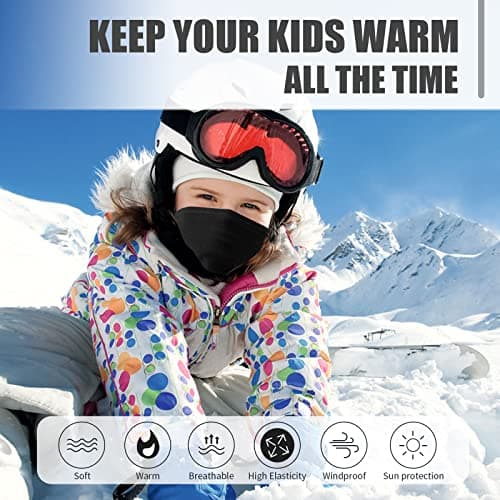 HEGCOIIE Winter Neck Warmer Snoods for Kids,Fleece Windproof Neck Gaiter Face Covering Mask Multifunctional Neck Scarf for Boys and Girls Outdoor Sports (Black) — view 2