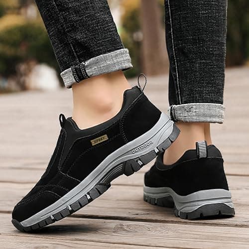 BIISDOST Orthopaedic Shoes Men's Slip On Walking Shoes with Arch Support, Lightweight Outdoor Shoes, Lightweight Work Shoes, Trainers, Outdoor Hiking Shoes, Waterproof, Extra Wide Canvas Shoes, black, — view 3