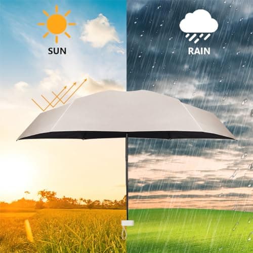 Aolso Travel Umbrella - 6 Ribs Mini UV Folding Sun Umbrella, Windproof Rain Protection With Capsule Case, Portable Pocket Size for Men Women (White) — view 4