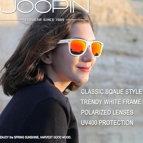 Joopin Square Sunglasses Polarised UV400 Protection Men Women White Orange — view 2