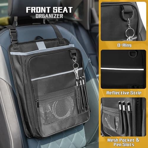 Luxja Car Front Seat Organiser with Accordion File Pocket, Black — view 3