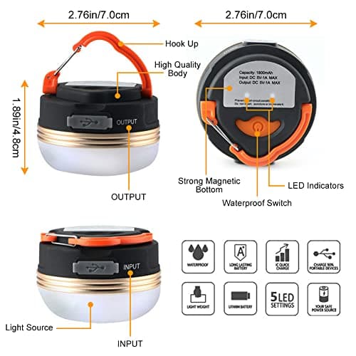flintronic 2PCS Camping Lantern, Camping Light USB Rechargeable Glare LED Tent Light with Magnetic Base, Waterproof Portable Outdoor Tent Light, 3 Modes with SOS for Hiking Fishing Emergency Home — view 2