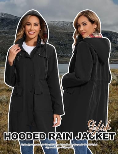 Tuopuda Womens Waterproof Jacket Long Raincoat with Hood for Hiking Travel — view 3