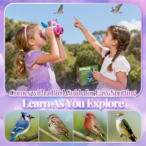 Binoculars Kids with Bird Watching Guide, Unicorn Gifts for Girls Age 3-9, Kids Outdoor Garden Toys for 3 4 5 6 7 Year Old Girls, Birthday Present for Girl Explorer Camping Toy for Nature Exploration — view 3
