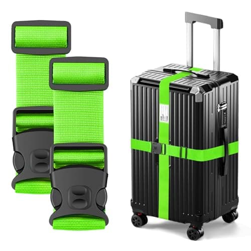 BILIONE Luggage Straps Adjustable Suitcase Straps, Lockable Against Accidental Opening, Easy to Identify Travel Accessories, Add a Bag Connector Holds Suitcase Together (2-Energetic Green)