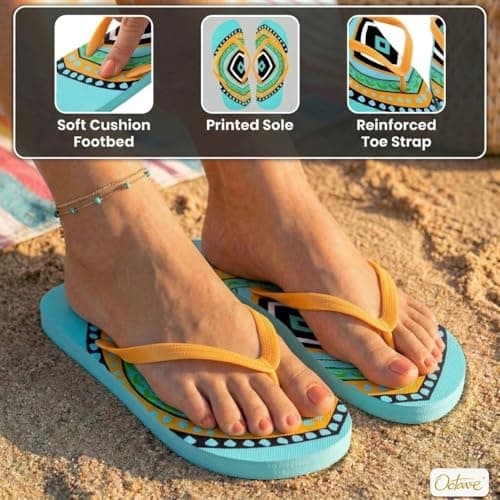 Octave® Ladies Flip Flops Flatform Sandals Comfortable Rubber Beach Flip Flops for Woman,Non-Slip Shower & Pool Slippers, Lightweight Summer Beach Sandals (Green, UK 4 / EURO 37) — view 3