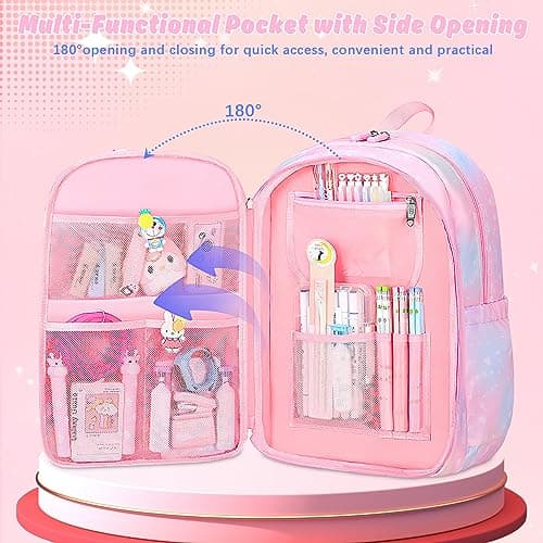 Aedcbaide School Bags for Girls with Stationery Set, Refrigerator Door Kids Backpack Rucksack for Primary School, Lightweight Pink School Bag for 8-10 Years Old (Girls, Pink) — view 3