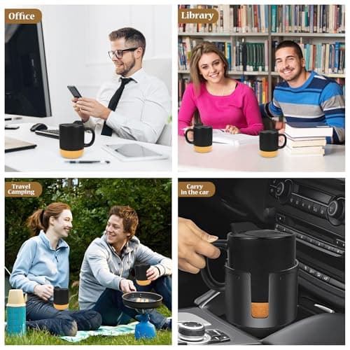 Hioph Ceramic Travel Mug with Lid and Handle, 400ML Coffee Cup(Black) — view 5