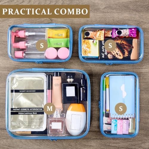 WELPIRT Clear Zipper Pouches,Hard Shell Zipper Case, Toiletry Bag for Travel, CLear Diaper Bag, Toiletry Pouch, Travel Organizer, Cosmetic Bag,Toy Storage Bins, Blue, M+3S, Blue — view 3