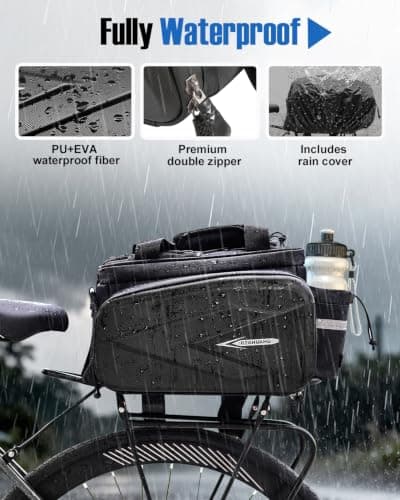 NDakter Bike Bags, 20L Waterproof Insulation Bike Panniers for Rear Rack, 3 in 1 Expandable Ebikes Trunk Bag, Reflective Electric Bike Saddle Panniers with Rain Cover (20L EVA Hard Shell) — view 3