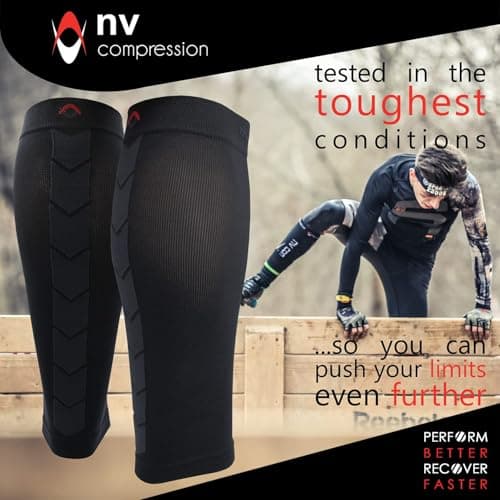 NV Compression 365 Calf Guards/Sleeves XL Steel/Black (PAIR) 20-30mmHg - For Sports Recovery, Shin Splints, Medical, Work, Flight - Running, Cycling, Gym — view 6