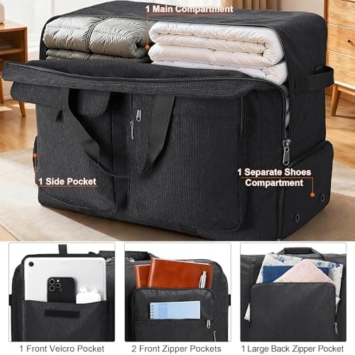 80L Foldable Duffle Bag with Shoe Compartment Waterproof — view 3