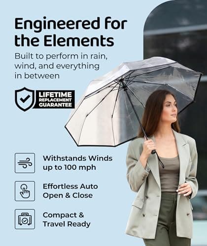 Repel Windproof Travel Umbrella - Compact & Withstands Winds up to 100MPH, Strongest Premium Auto Folding Umbrella for Rain and Sun - Durable, Light & Portable for Women & Men, Fits Backpack & Cars — view 2