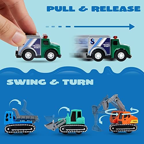 JOYIN 25 Piece Pull Back City Cars and Trucks, Toy Cars Gifts for Birthday — view 4