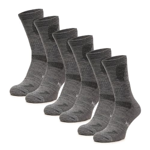 Merino.tech Merino Wool Socks Mens and Womens - Merino Wool Hiking Socks Crew Style (Light Grey Pack of 3, 4-8)