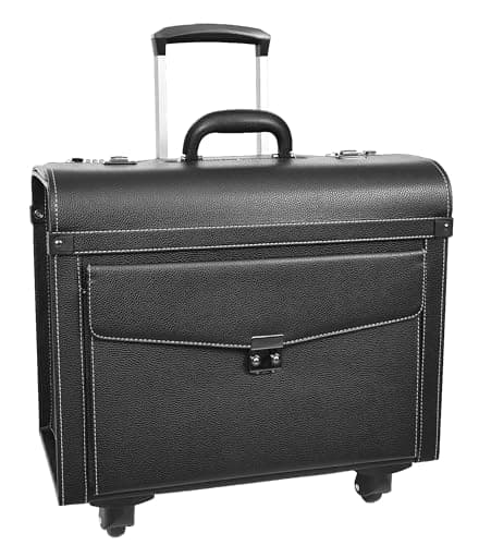 Four Wheeled Pilot Case Faux Leather Lightweight Cabin Bag Commander (Black)
