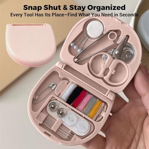 1 Pack Travel Sewing Kit, Portable Mini Sewing Kit with Needles, Threads, Scissors & Repair Tools, Compact Emergency Sewing Set in Pink Case for Home and Travel Use — view 6
