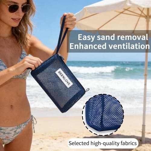 Mesh Travel Toiletry Bag,Large Capacity 2.7L Portable Makeup Bag with Handle for Travel,Gym,Beach & Daily Storage(Blue) — view 4