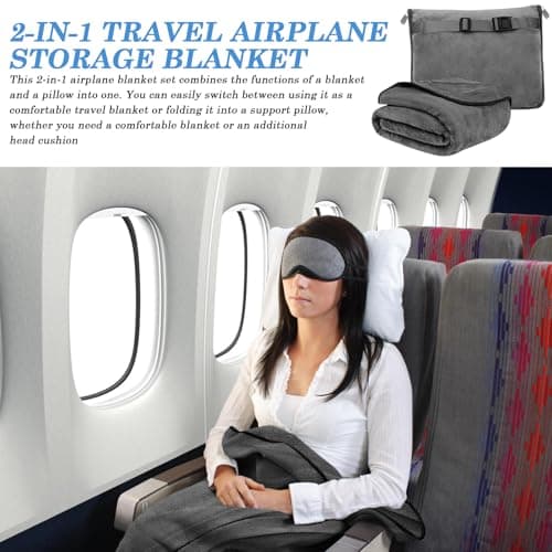 Pritok 2-in-1 Travel Blanket & Pillow Set - Soft Flannel, Luggage Sleeve, Backpack Clip (Grey) — view 3