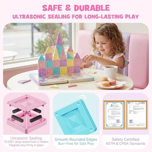 Magnetic Tiles Travel Toy Girls 40pcs: Macaron Tin Case Creative Play — view 5