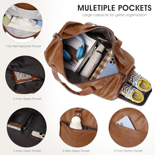 3PCS Faux Leather Weekender Bag for Women Men Travel Bag Overnight Bags — view 4