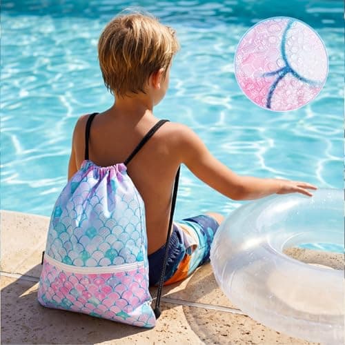 StreamSafe Drawstring Bags for Kids Girls, Waterproof Mermaid Backpack — view 3