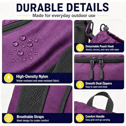 NWDEY Lightweight Foldable Backpack, Waterproof Small Rucksack with Flip Top Main Compartment, 160g Packable Casual Daypack for Men Women Kids, Perfect for Hiking Camping Travel Cycling (Purple) — view 3