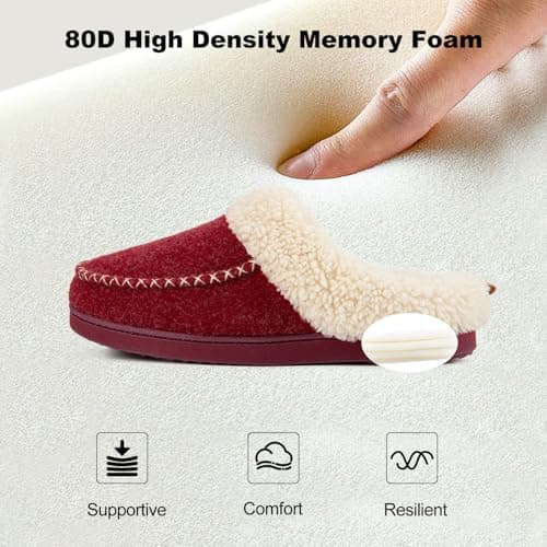 LongBay Women's Warm Slippers Memory Foam Moccasin House shoes 5-6 UK, Red — view 5