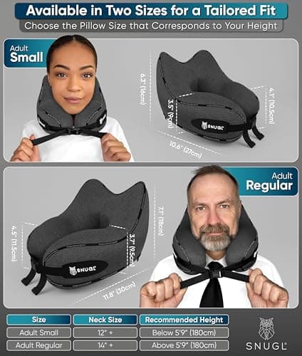 SNUGL Travel Pillow – Memory Foam Neck Pillow for Travel – Support Cushion for Airplane with Carry Bag & Clip - Holiday Essentials (Dark Grey - Adult Regular) — view 5