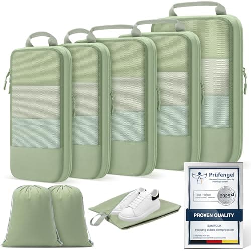 Compression Packing Cubes for Suitcases, Ultralight 8 Set Packing Cubes for Backpack Waterproof Luggage Packing Organizers Expandable for Travel Accessories and Essentials-Matcha Green