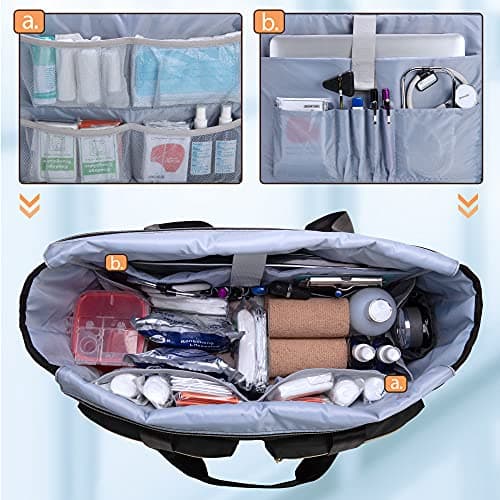 Damero Nurse Tote, Nurse Work Bag with Laptop Sleeve and Pockets, Black — view 4