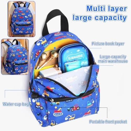 HATFRYF Kids Backpack, Preschool Toddler Backpack, Boys Girl Kindergarten Canvas Rucksack, Cute Backpacks School Bag, Holiday Travel Bookbag Outdoor Daypack for 3-6 Year Old (Engineering Vehicle) — view 5
