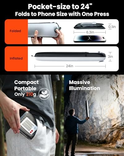 24" Inflatable Solar Camping Lantern IP66 TPU Emergency Hiking Light(Black) — view 2