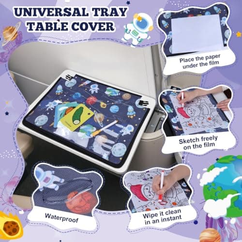 Babenest Airplane Tray Table Cover for Kids with Pockets, Starry Sky Blue — view 2